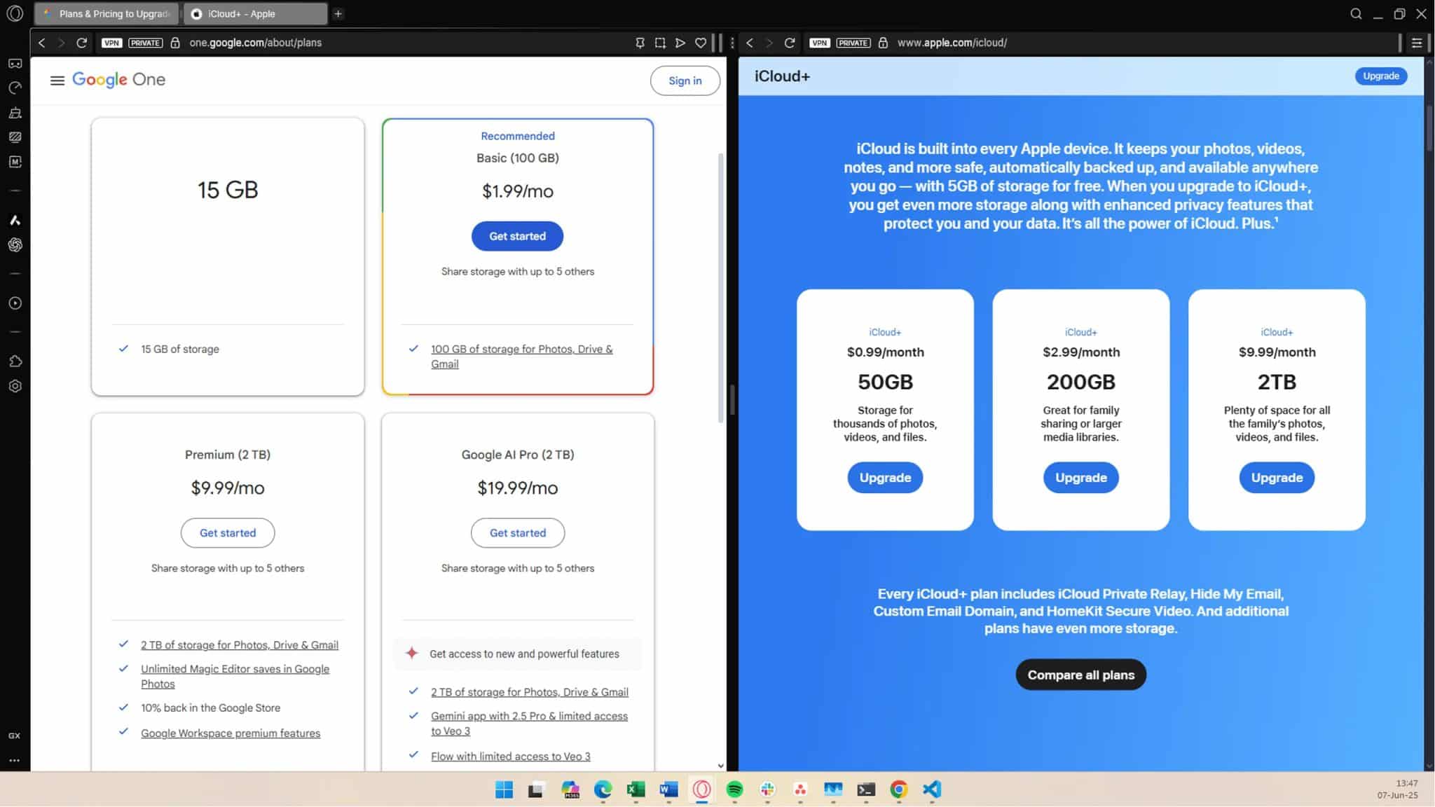 iCloud vs Google One pricing