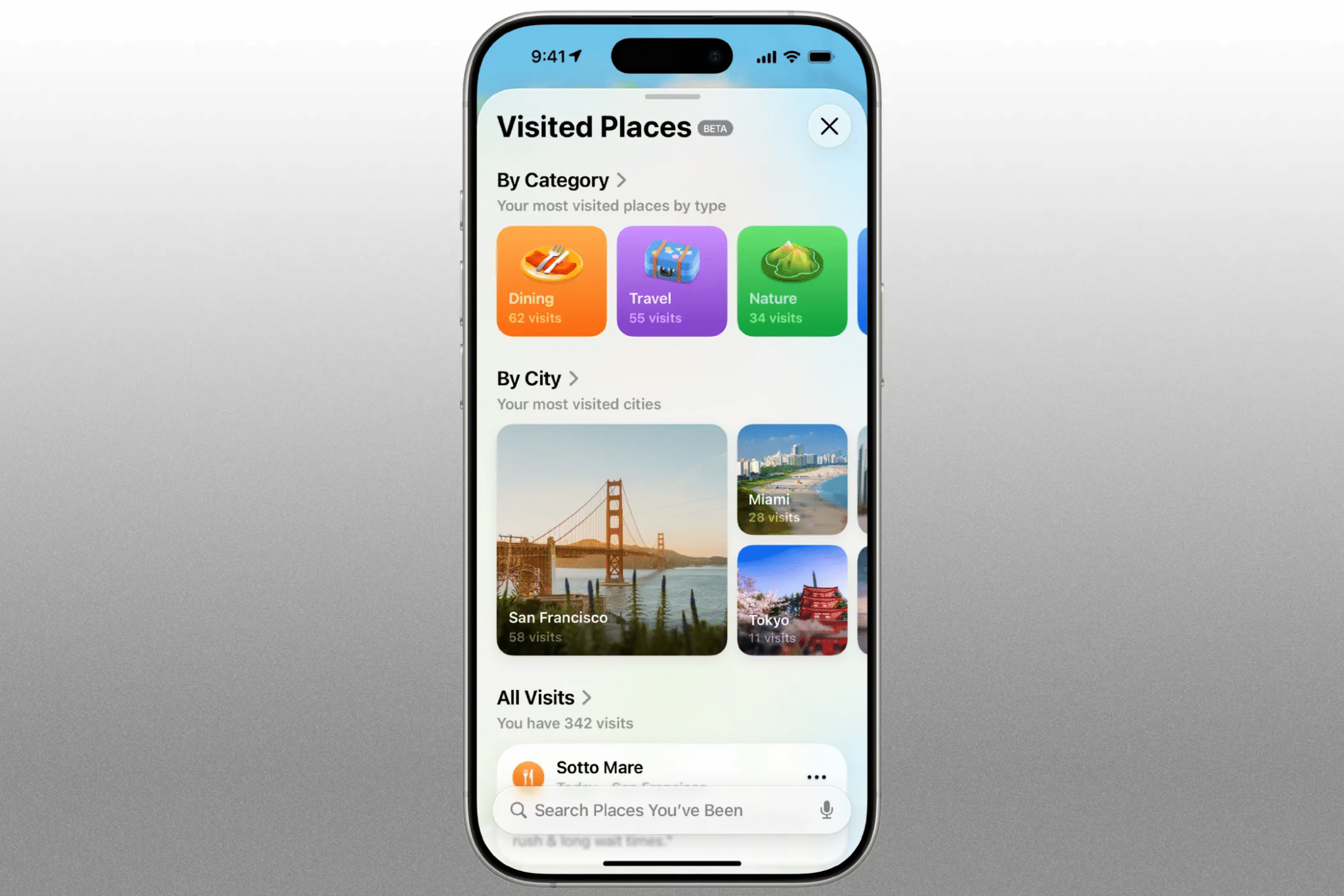 iOS 26 Visited Places in Apple Maps on iPhone