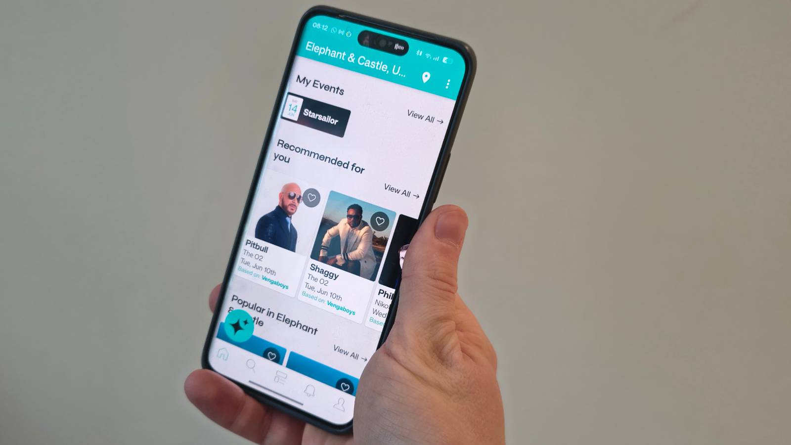 The Bandsintown app on a Realme phone.