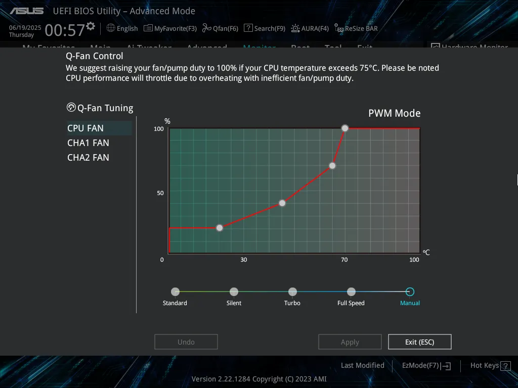 رسم بياني للتحكم اليدوي في مروحة Q في ASUS UEFI BIOS.