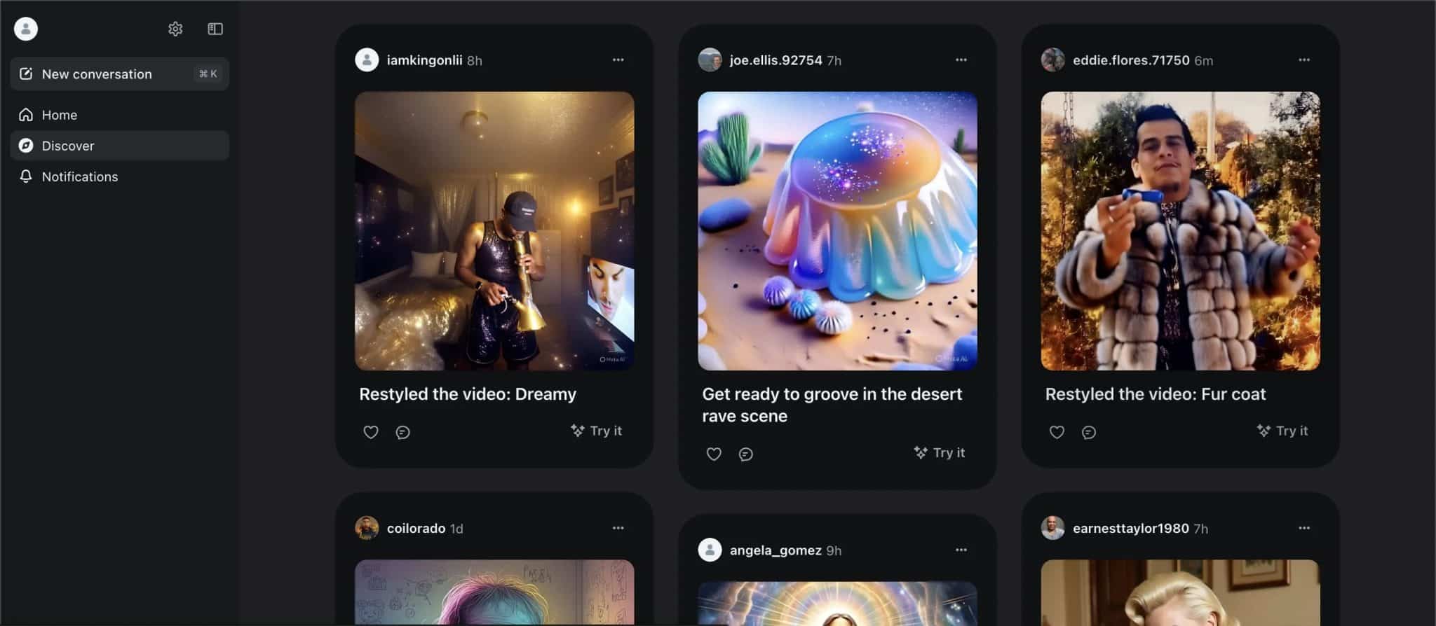 Meta AI discover page on desktop