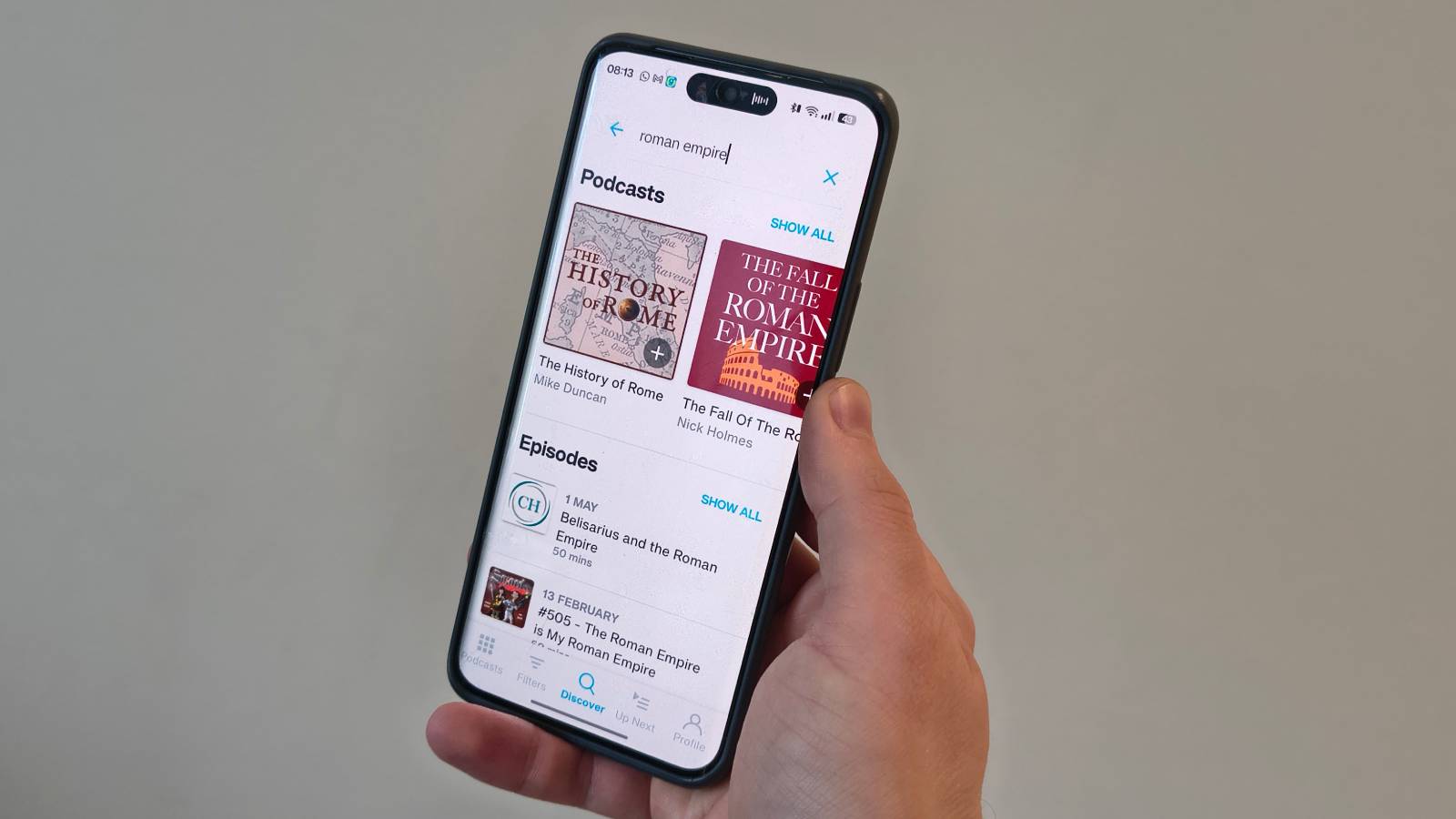 The Pocket Casts app on a Realme phone.