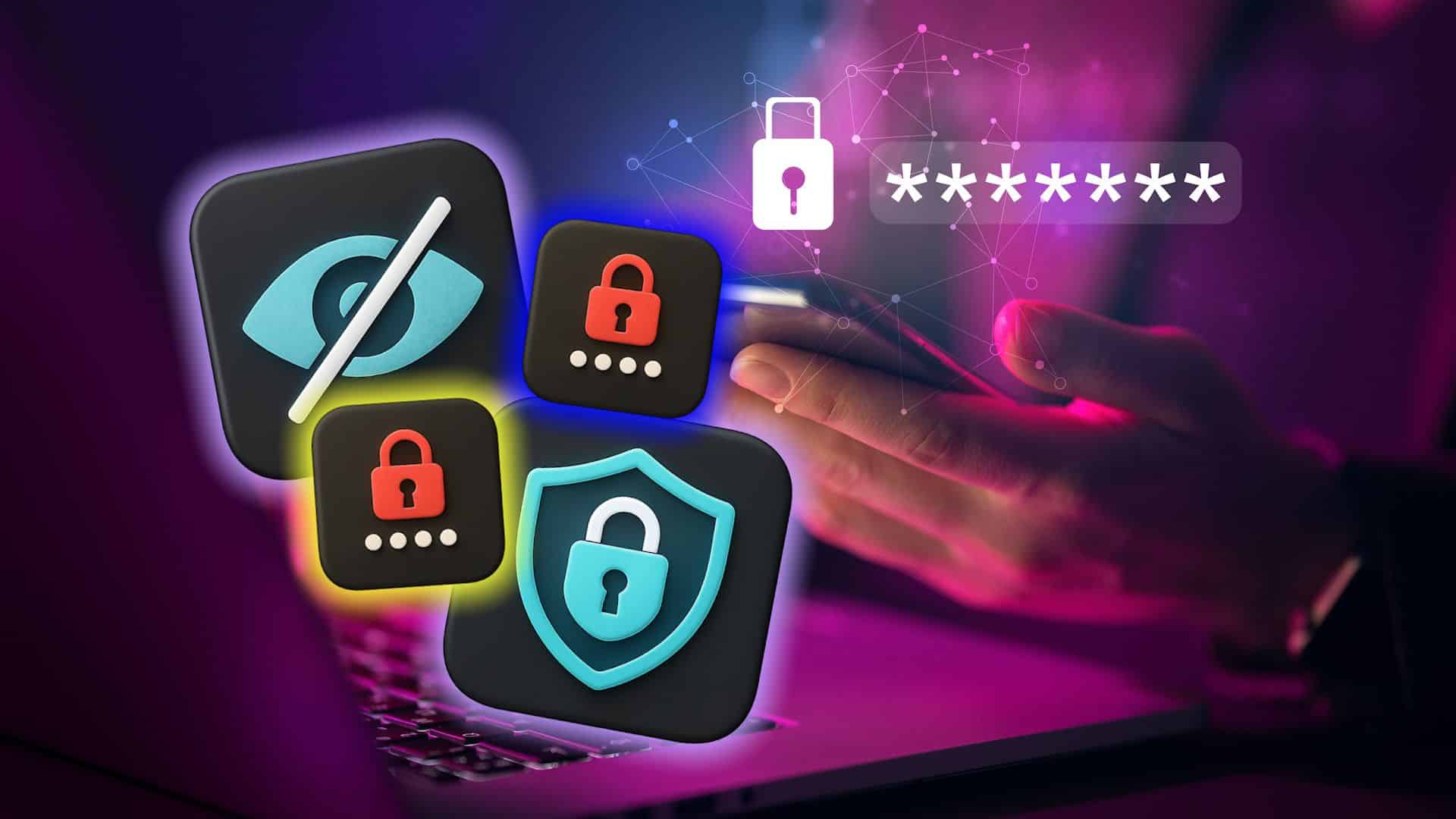 شخص يدخل كلمة مرور مع مربعات شعار الأمان.