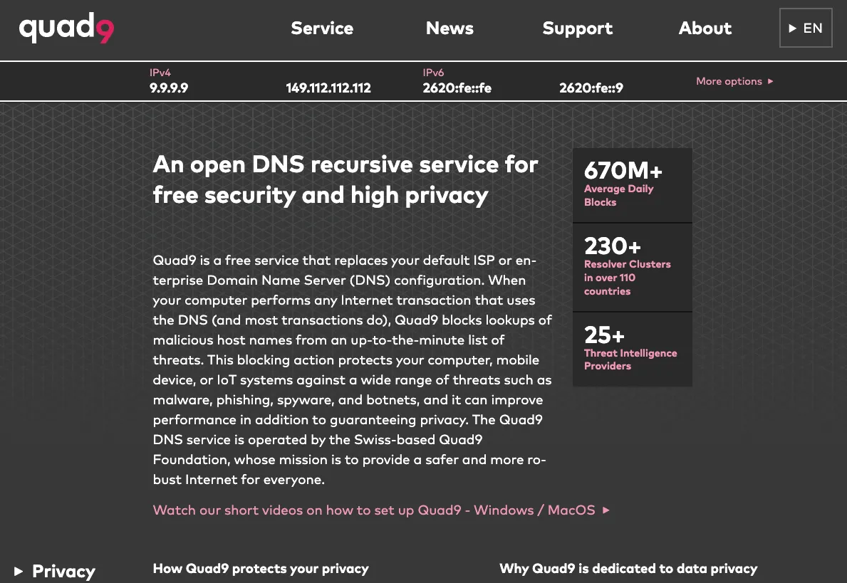 Quad9 DNS resolver website