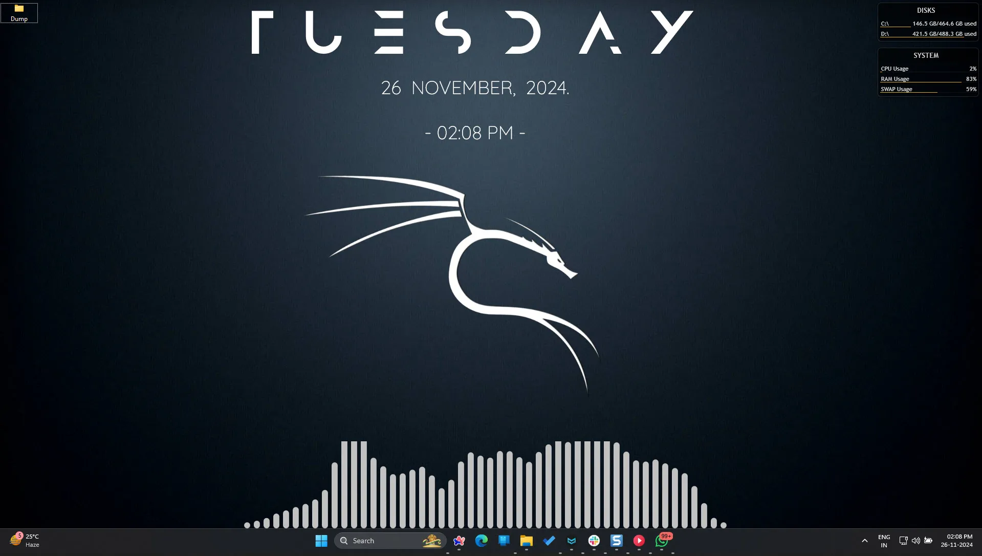 Windows 11 desktop customized with Rainmeter