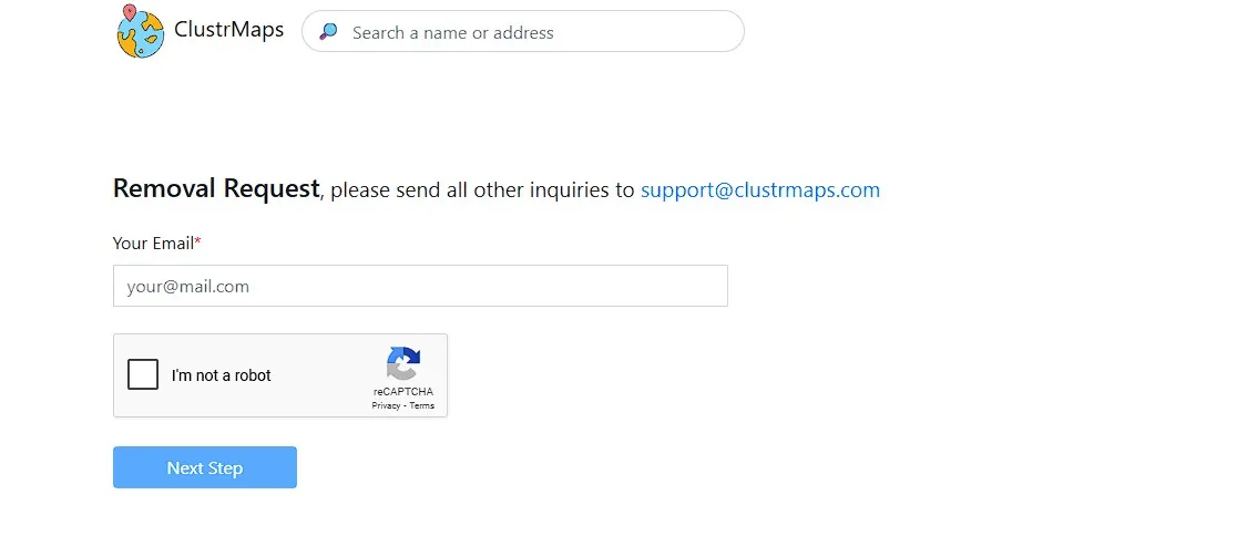 Removal request page on CLustrMaps