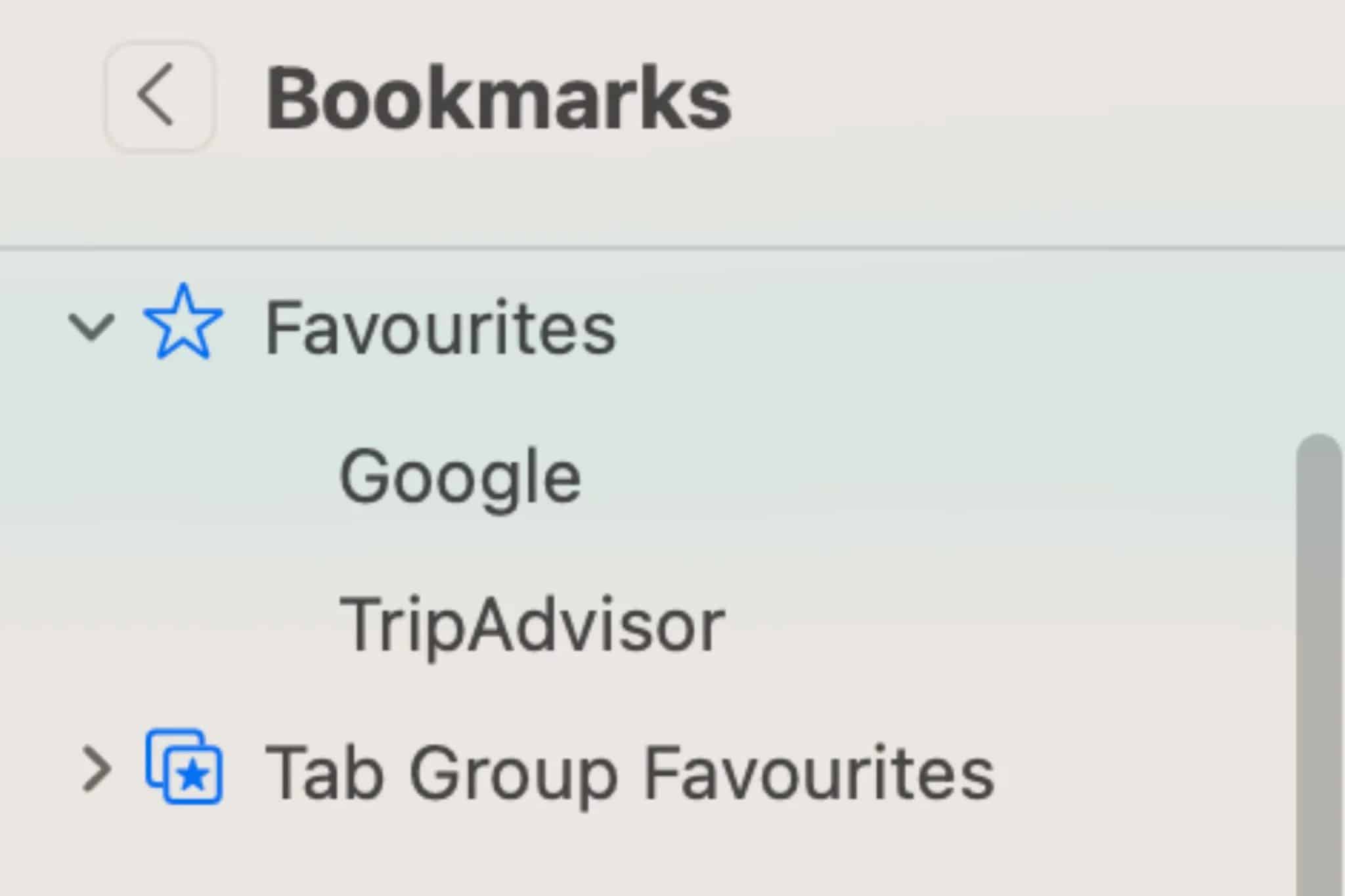Safari Bookmarks Tab