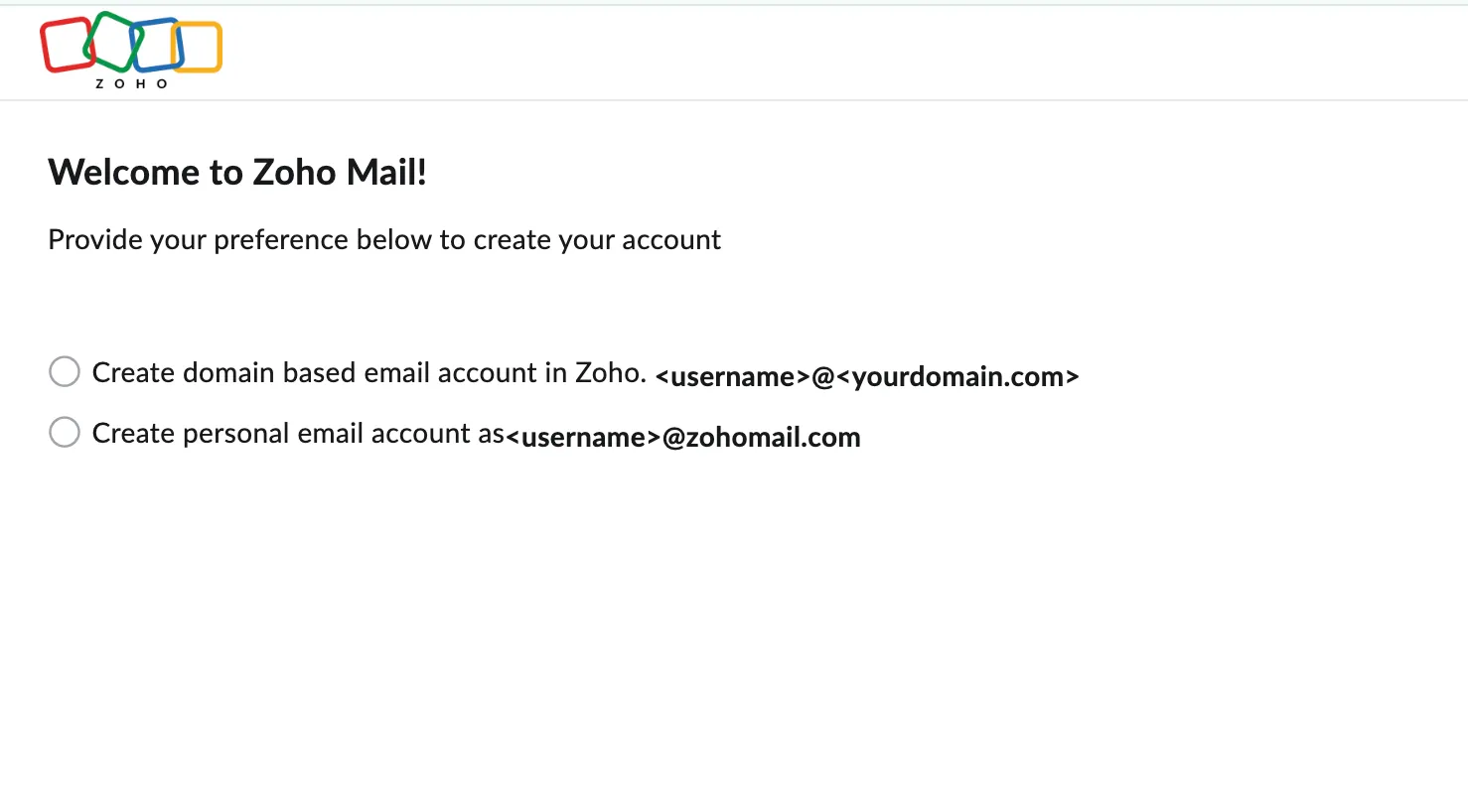 إنشاء حساب على Zoho Mail