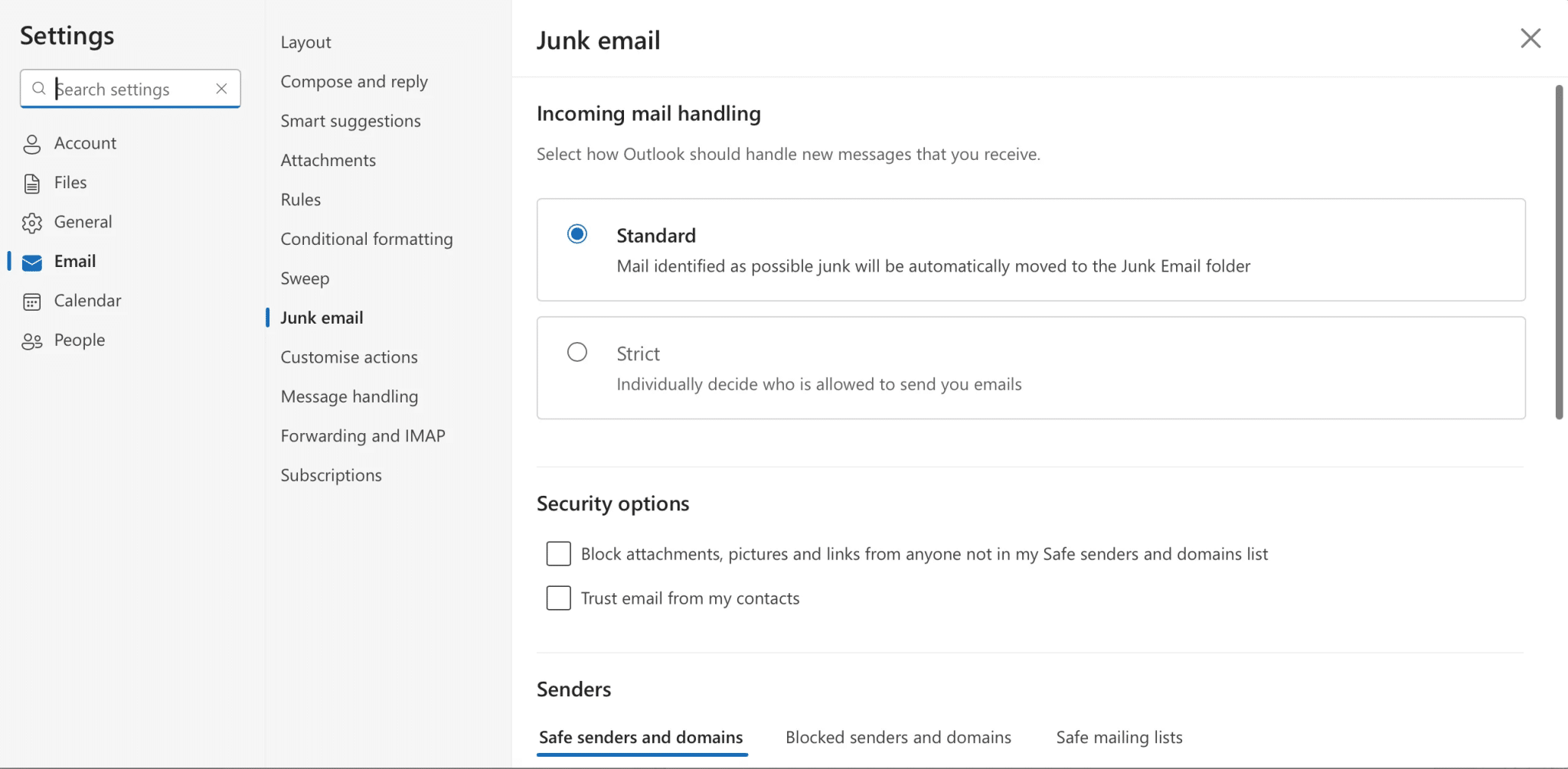 Controlling who can send me messages in the Outlook app