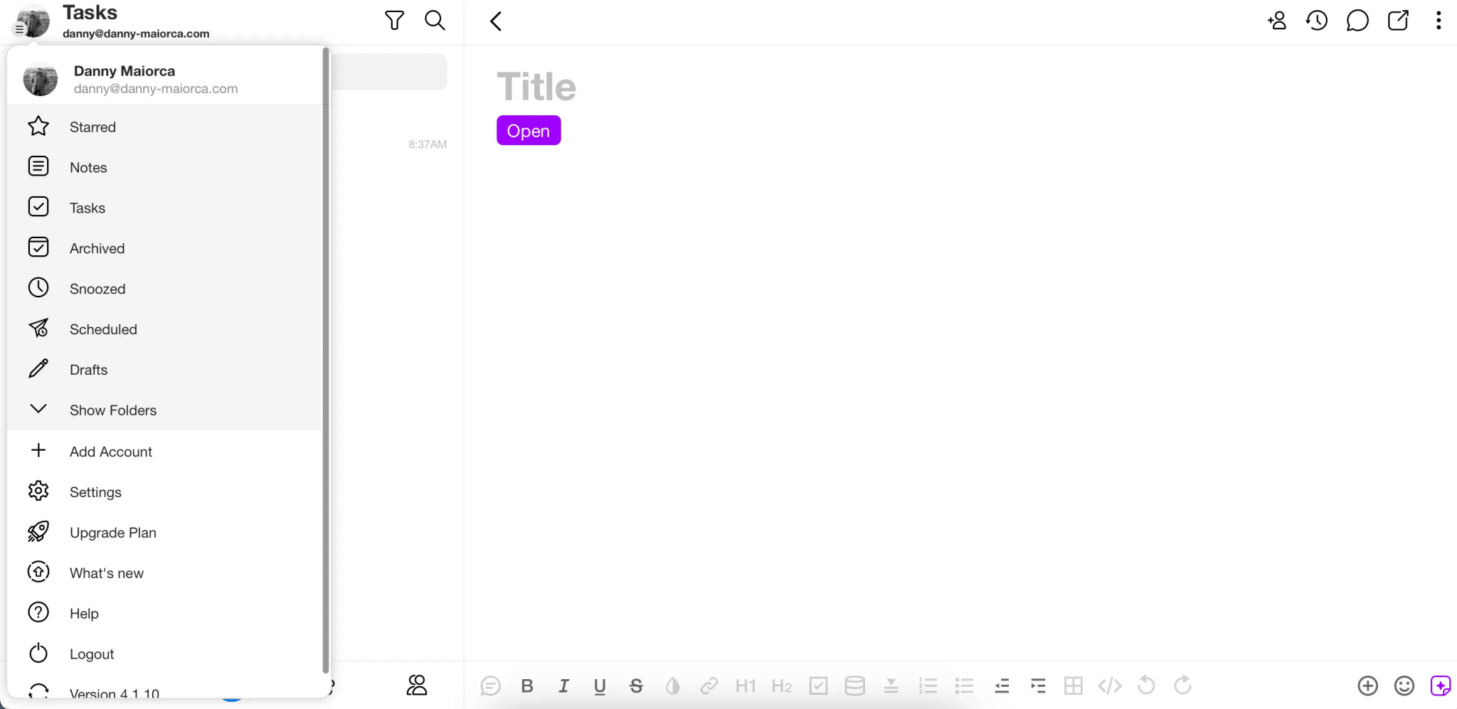 Select Tasks in the Menu on Spike