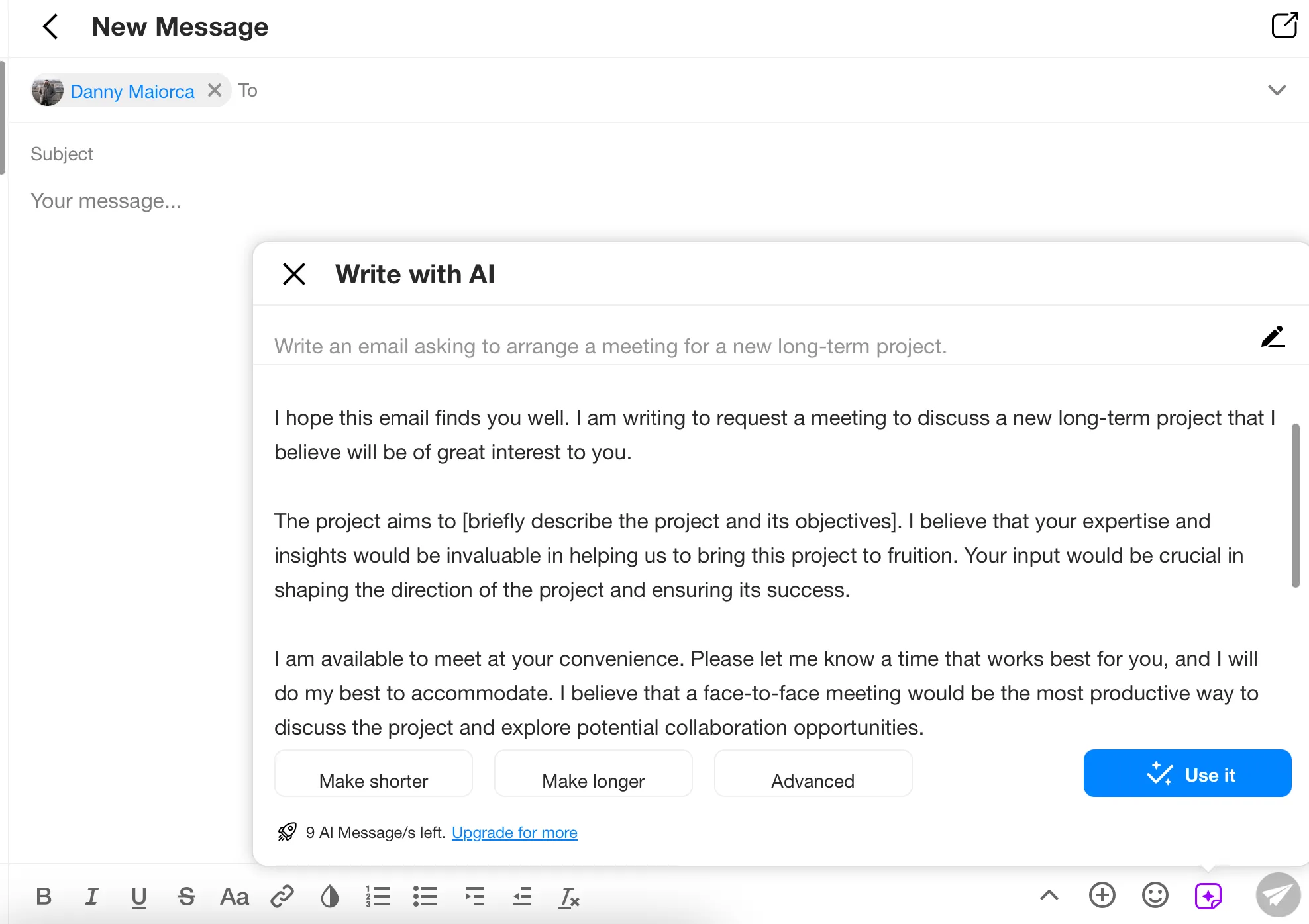 Generating an email with AI in the Spike app