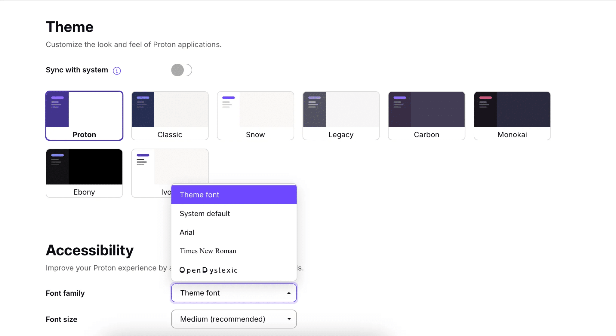 ميزات التخصيص في تطبيق Proton Mail