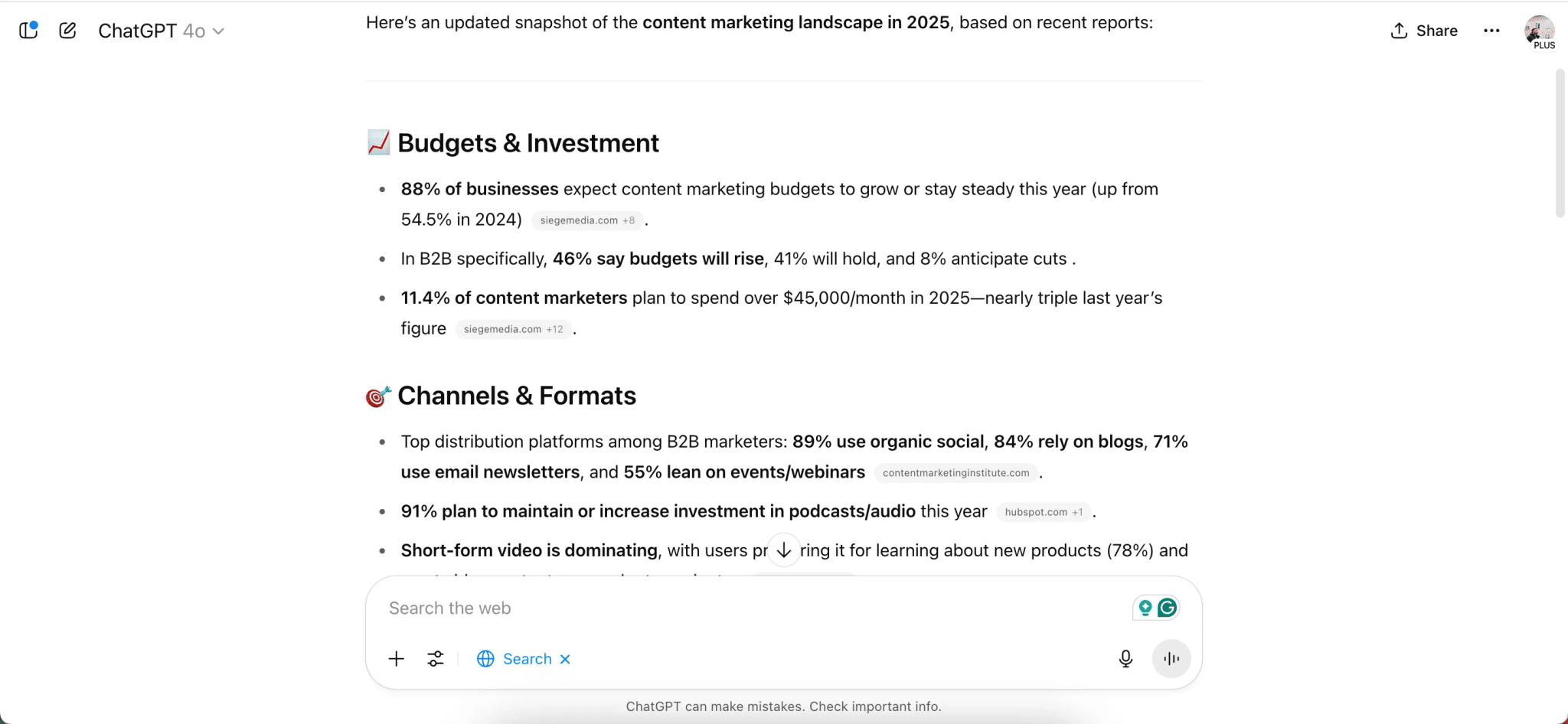 العثور على إحصائيات في تطبيق ChatGPT