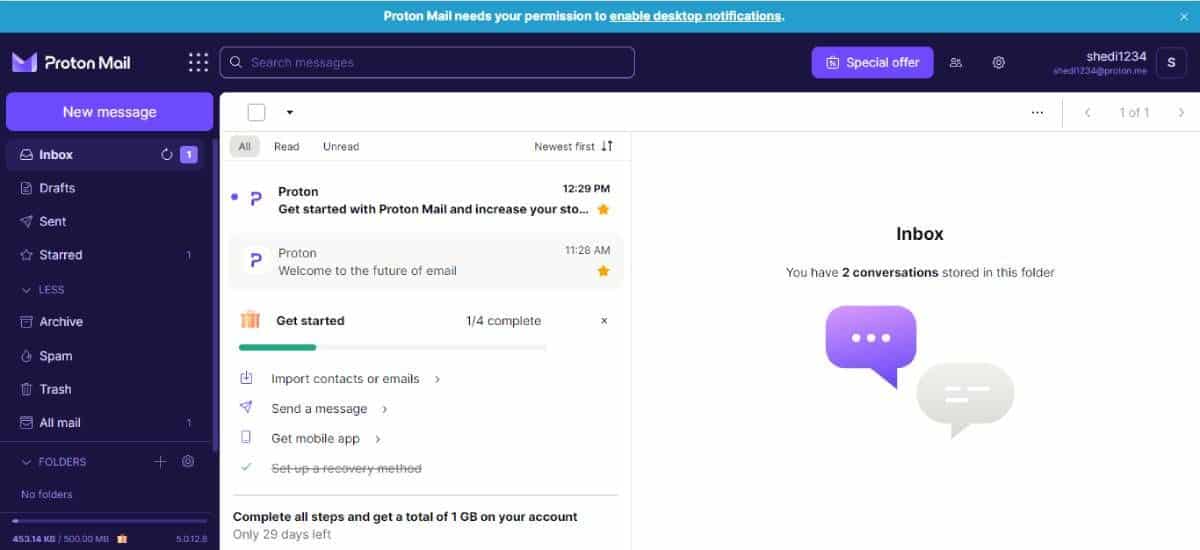 screenshot of Protonmail inbox-1