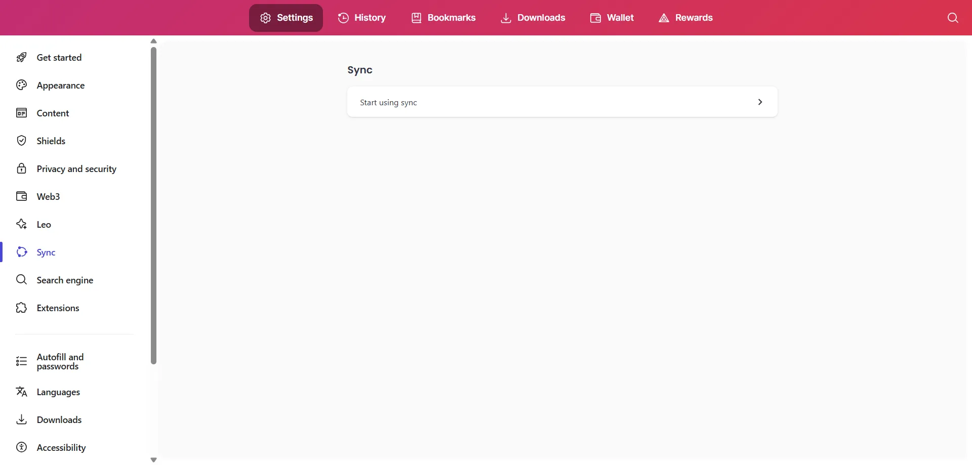 بدء استخدام المزامنة في متصفح Brave