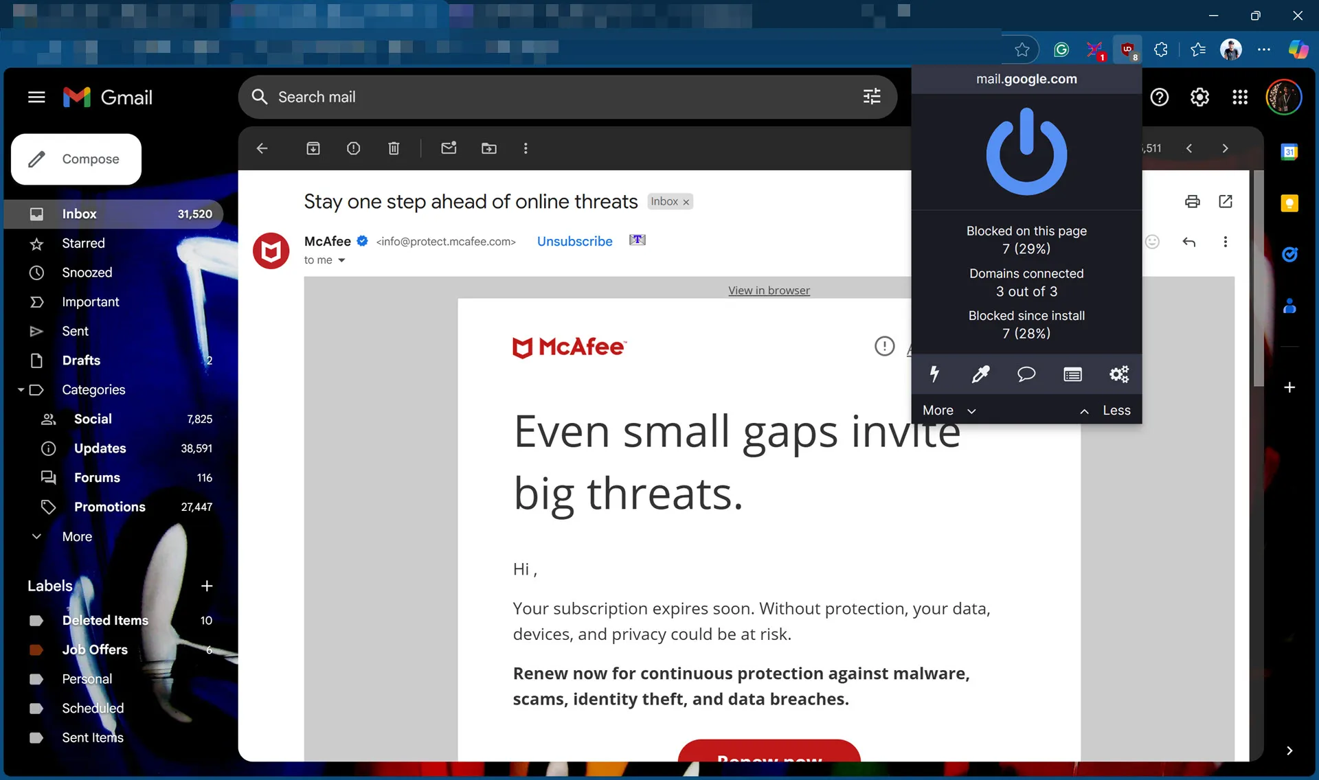 uBlock Origin blocking email trackers