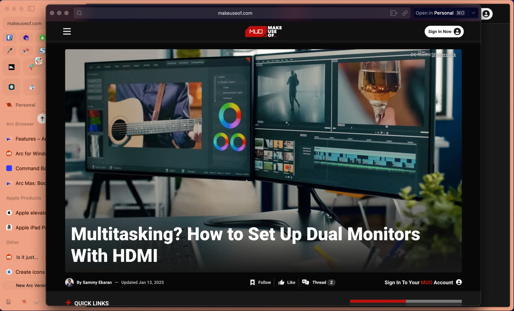 عرض مقال في نافذة Arc المصغرة