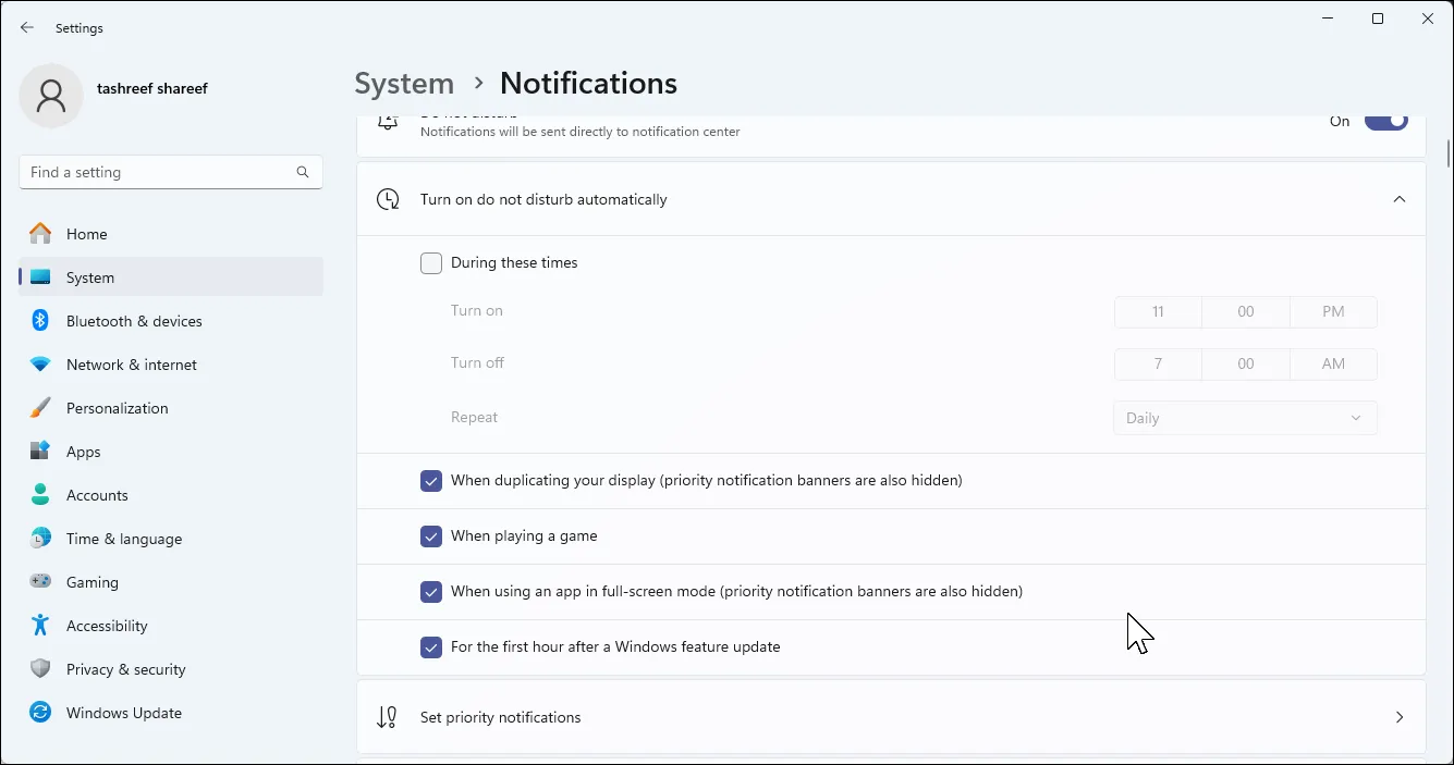 Windows 11 notification settings