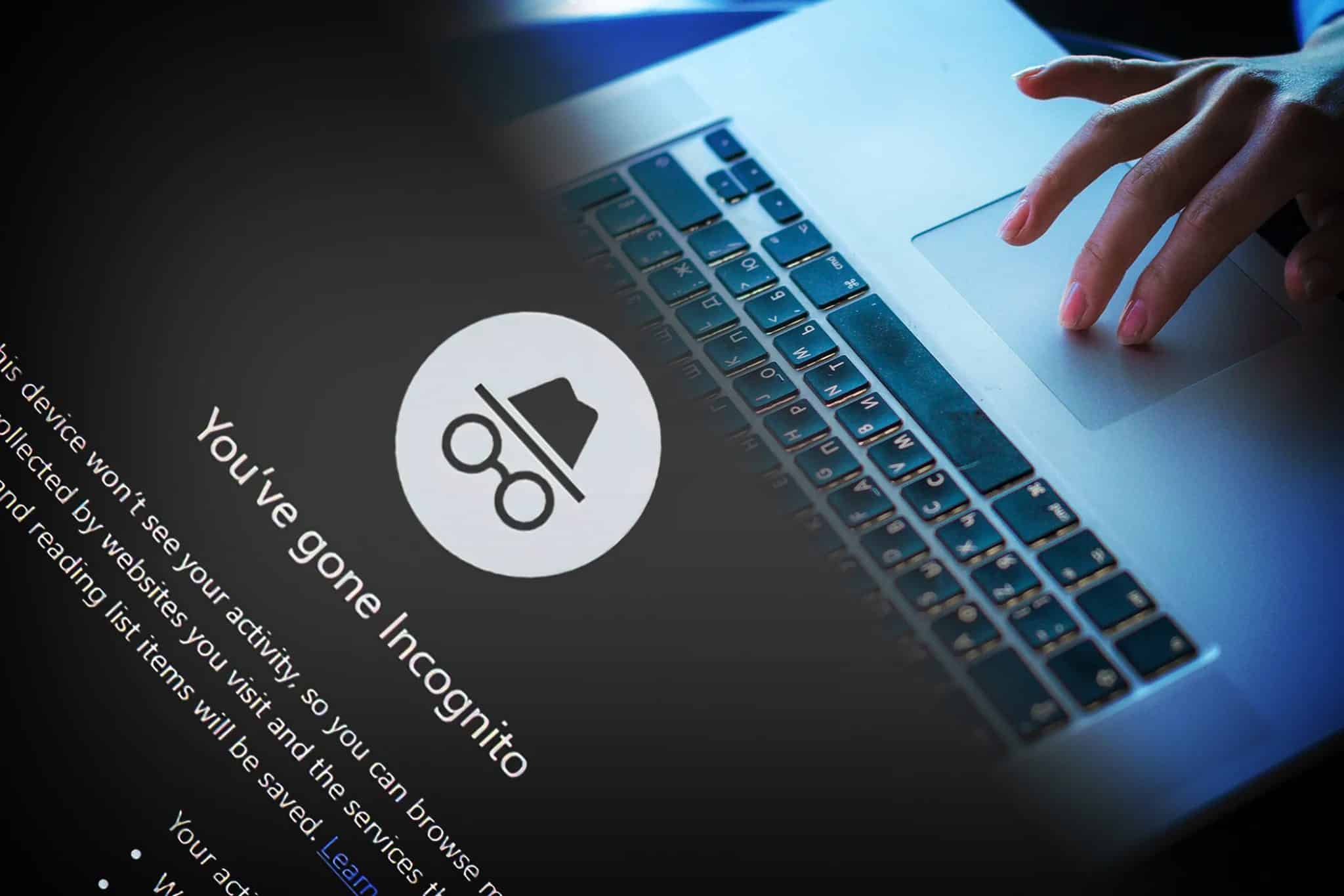 شخص يستخدم جهاز كمبيوتر محمول وواجهة التصفح المتخفي