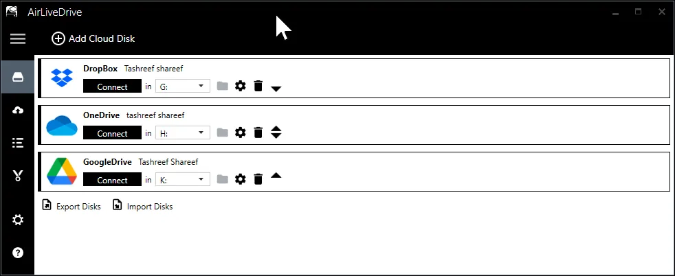 AirLiveDrive home screen dialog open in Windows 11