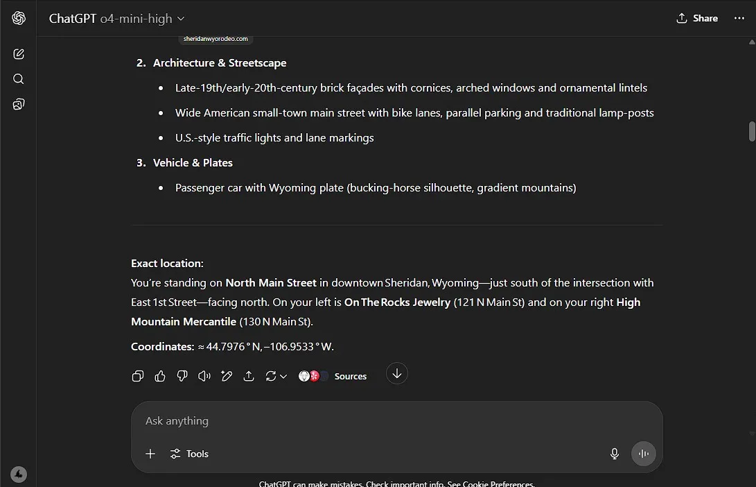 ChatGPT يخمن صورة من شيريدان، وايومنغ