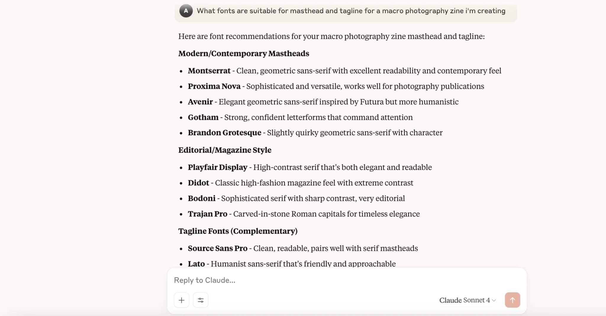 Claude showing Typography Ideas