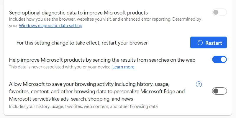 Disabling personalized ads in Microsoft Edge