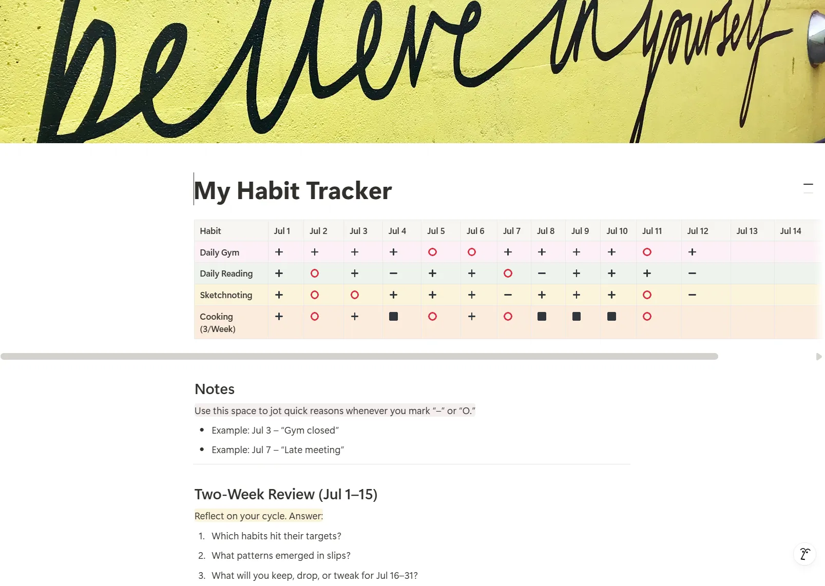 Notion Template Habit Tracker
