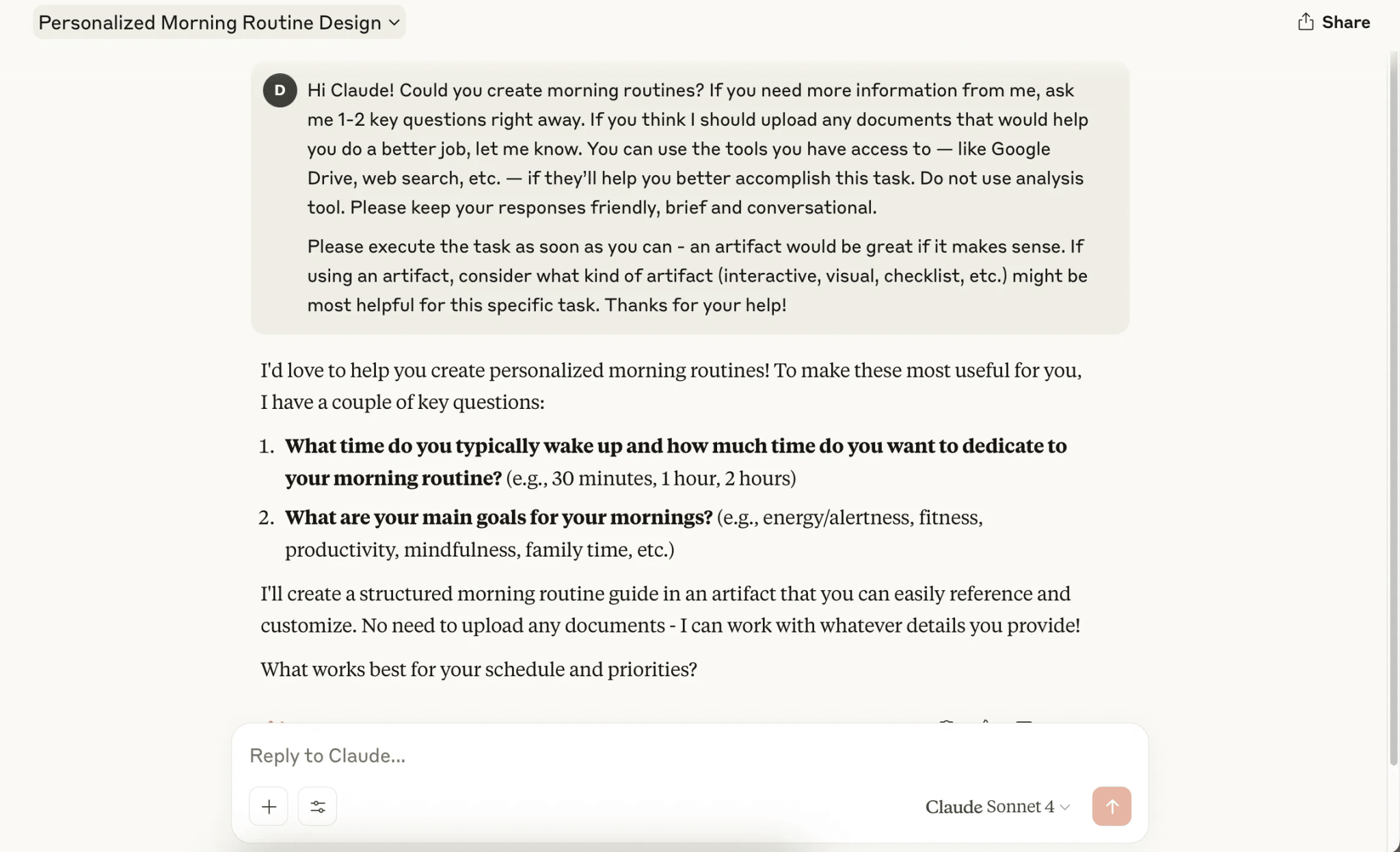 A pre-designed prompt in the Claude app