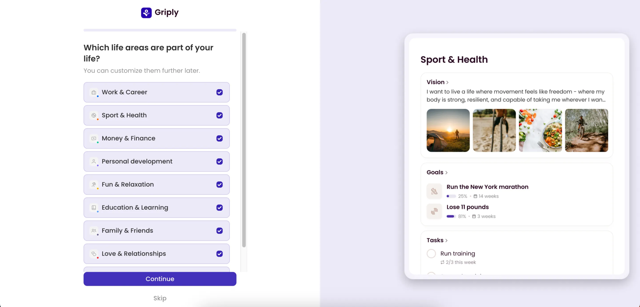 تتبع جوانب الحياة المختلفة في تطبيق Griply