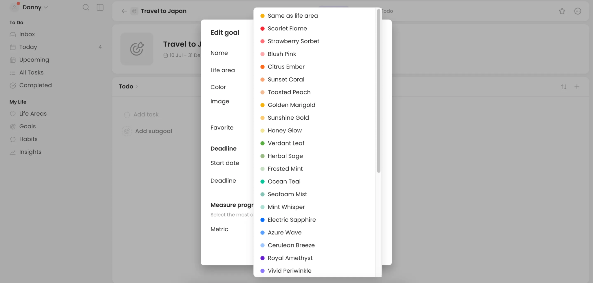 Customizing goal colors in the Griply app