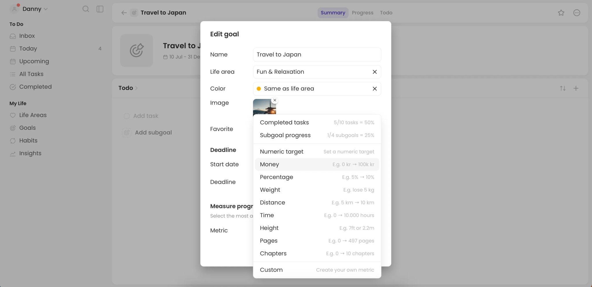 Customize a goal in the Griply app
