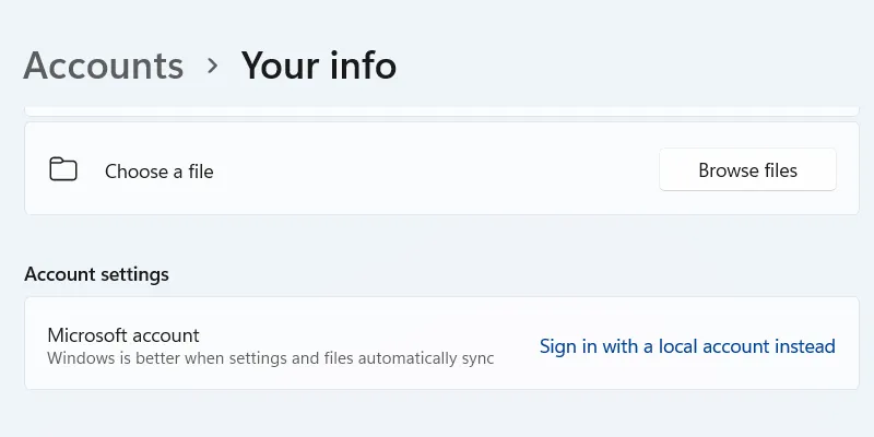 رابط لتسجيل الدخول إلى Windows باستخدام حساب محلي.