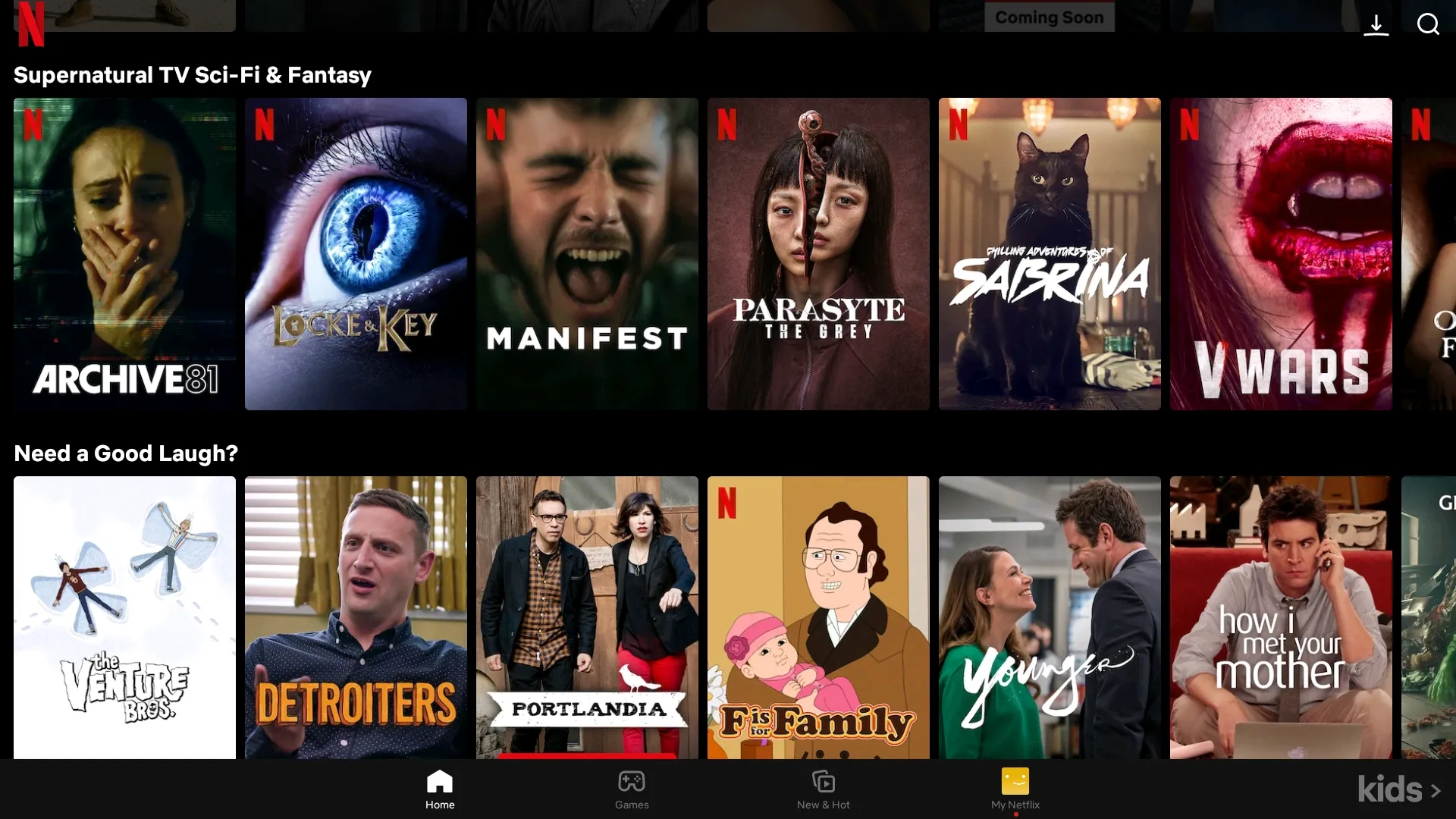 Two rows of suggested content on the Netflix app