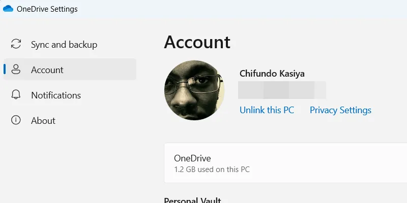 OneDrive account settings Windows.