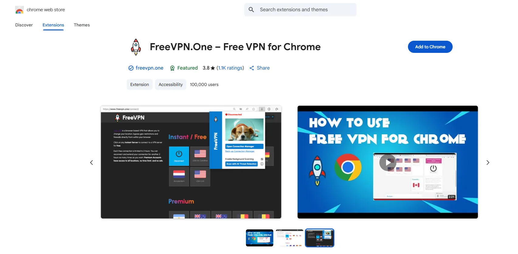 Free VPN One Chrome Page