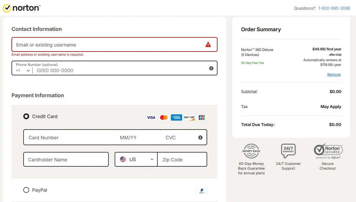 Norton Free Trial Checkout