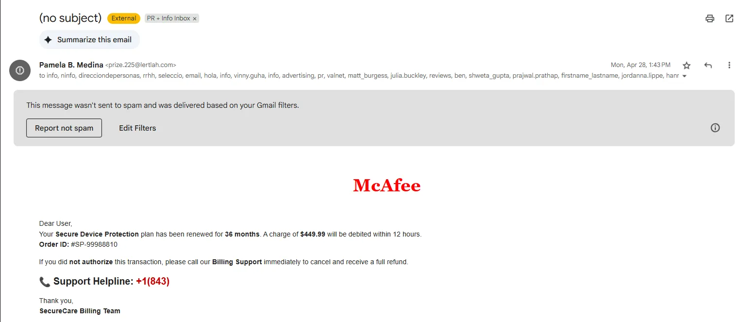 McAfee Email Scam