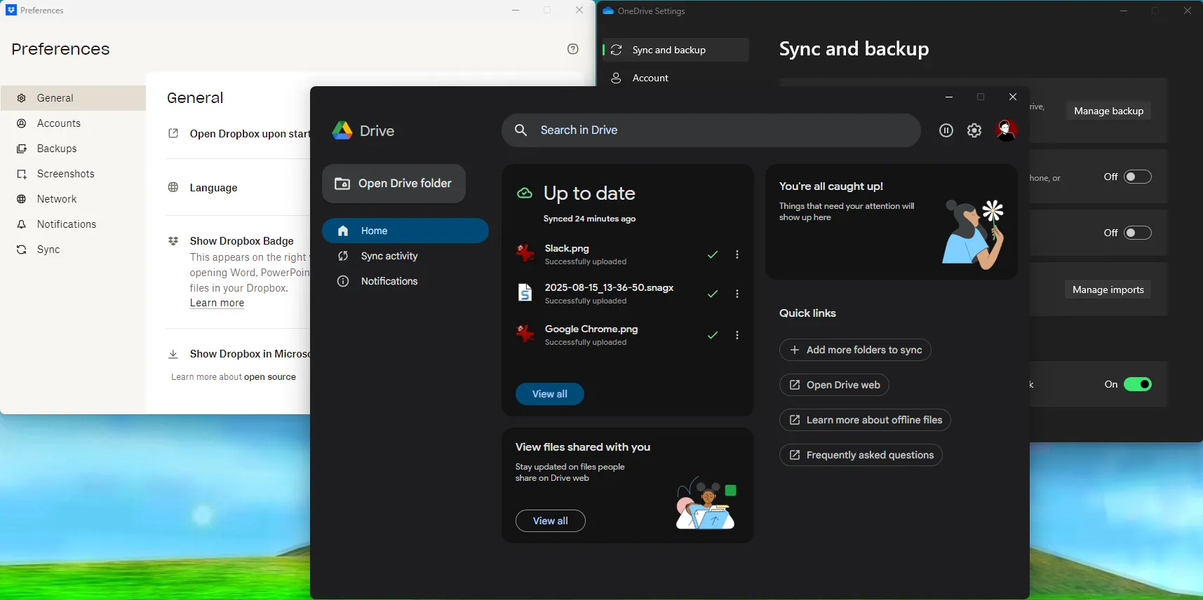 Windows Three Cloud Storage Apps Open