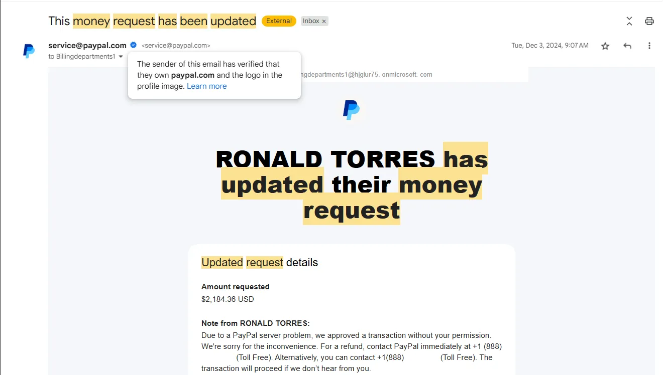 PayPal Invoice Scam Email