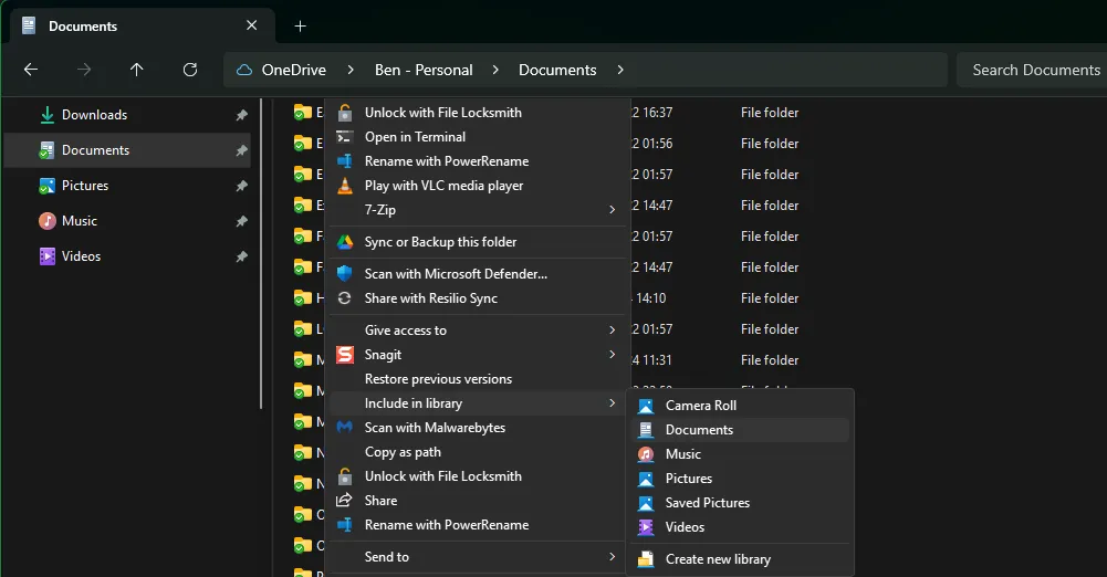 Windows Add to Library in File Explorer