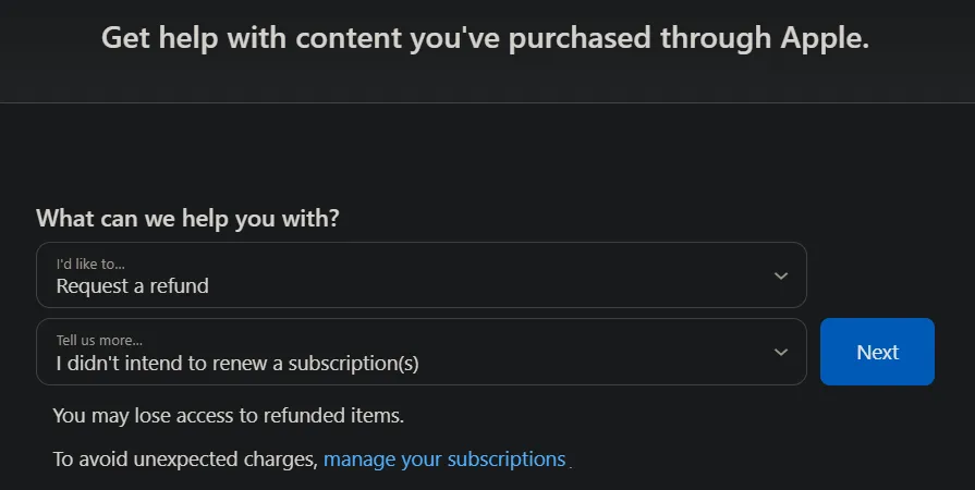 Apple Request Refund Page