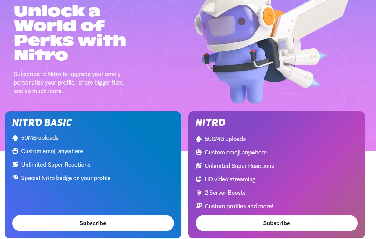 صفحة أسعار Discord Nitro