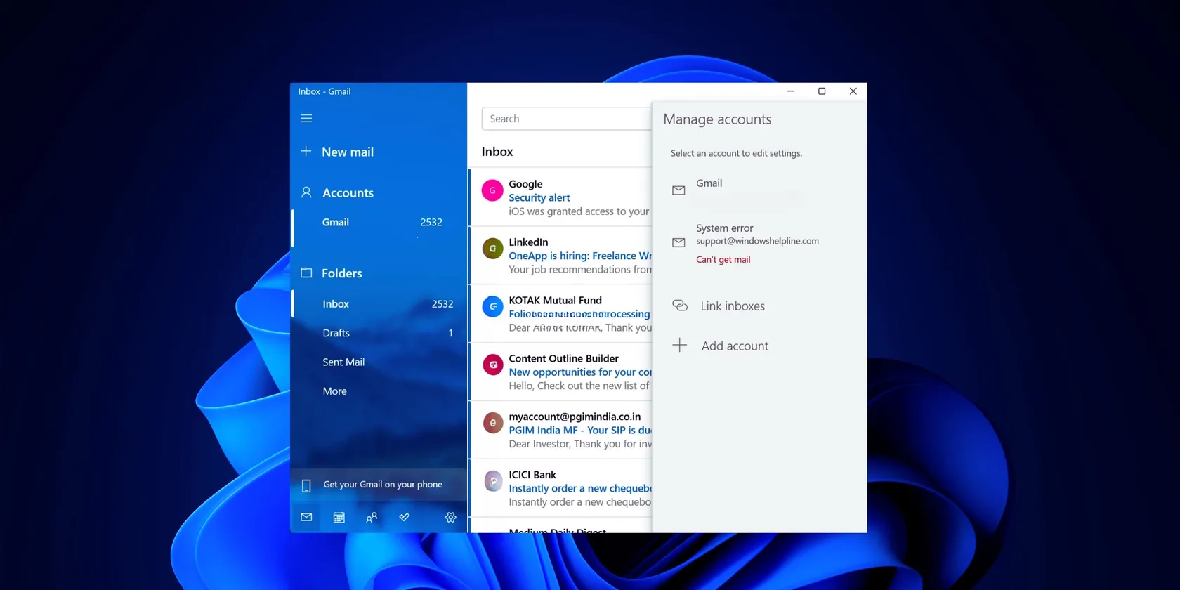 خطأ النظام لا يمكن الحصول على البريد في تطبيق البريد