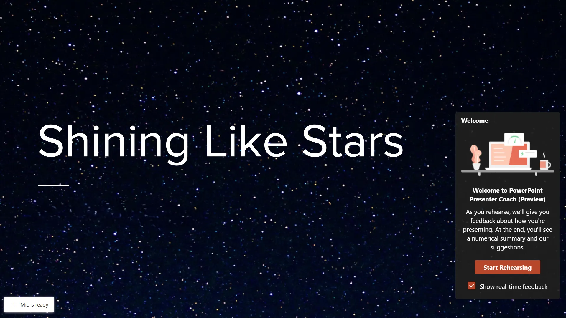 عرض PowerPoint مع معاينة المدرب التقديمي في الصورة وخيار إظهار الملاحظات في الوقت الفعلي