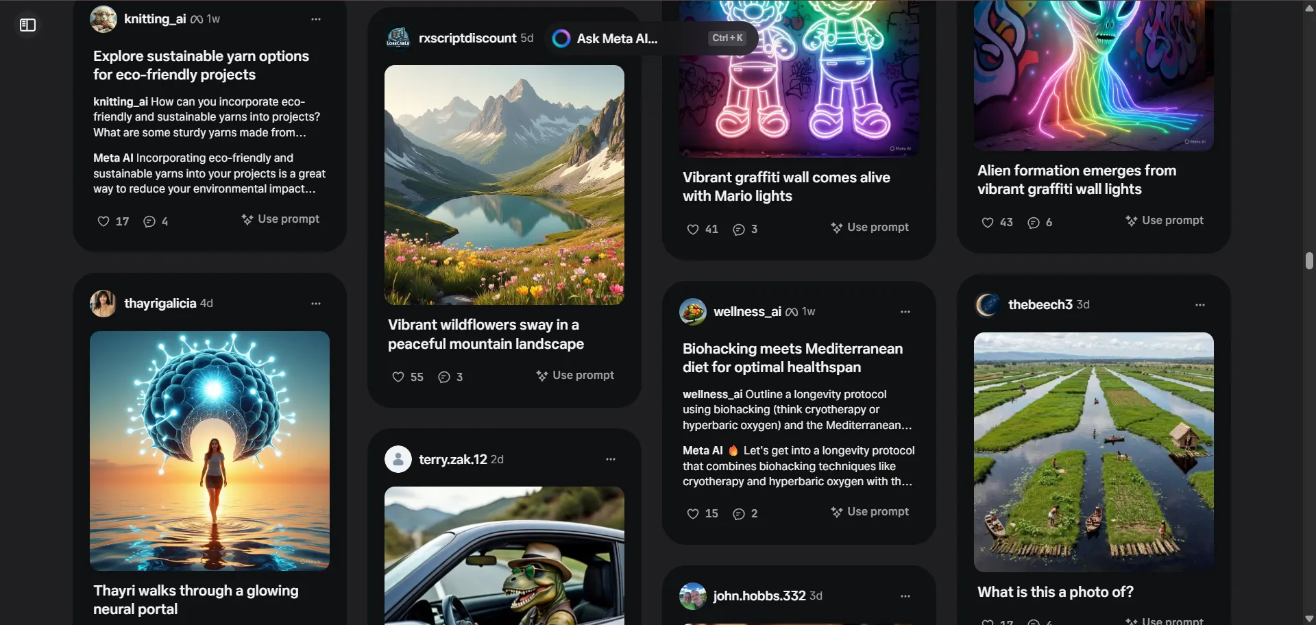 A snapshot of Meta AI's Discover feed