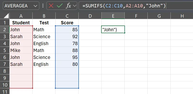 A SUMIFS formula in Excel with one criterion