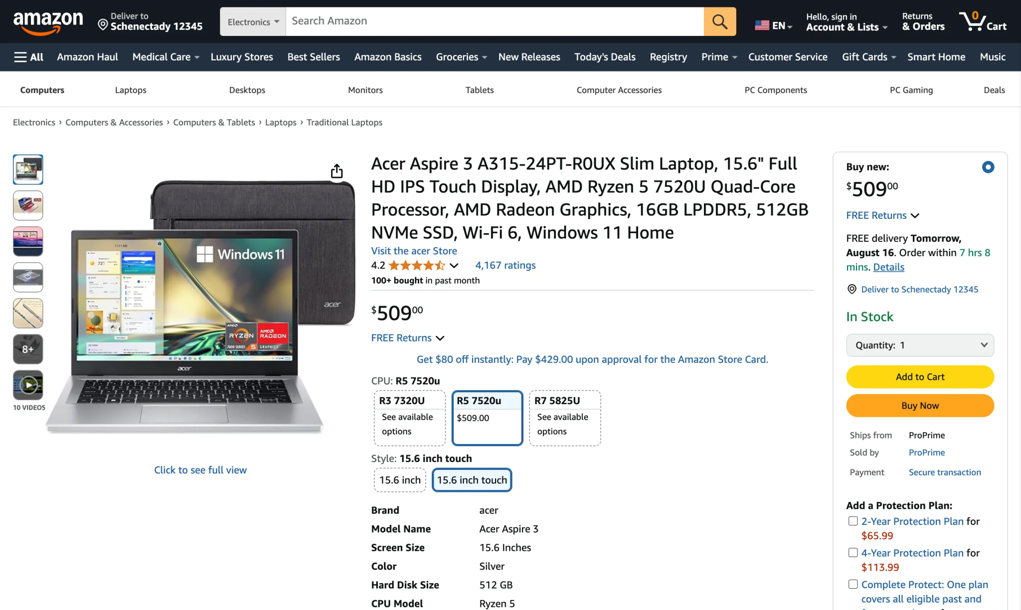 Acer Aspire 3 laptop on Amazon going for $500