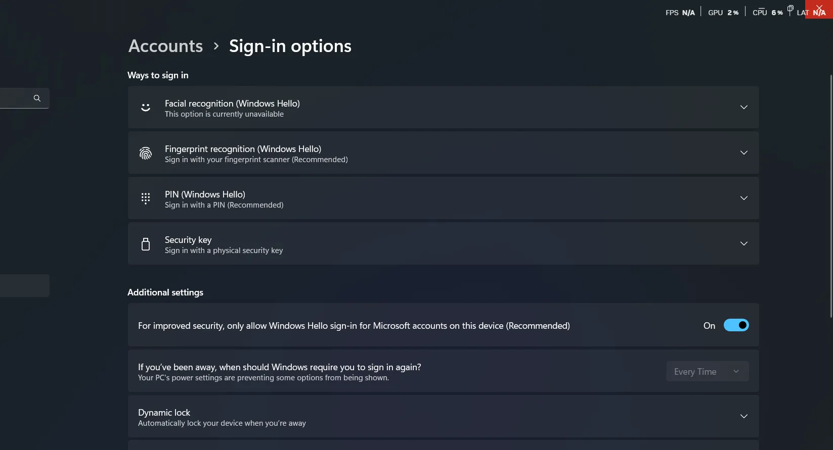 Windows Hello-Sign In is active
