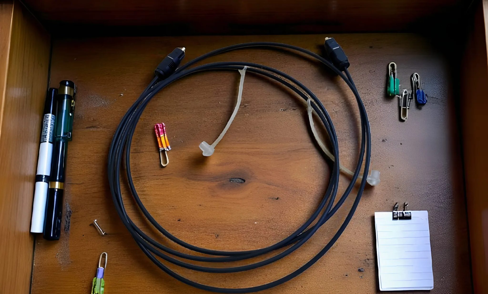 كابل بصري في درج.